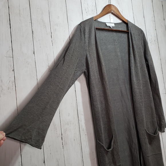 Bryn Walker Gray Long Duster Open Front Cardigan - Picture 2 of 6